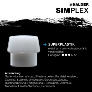                                             SIM­PLEX-Schon­häm­mer TPE-soft / Superplastik; mit Tempergussgehäuse und hochwertigem extra kurzen Holzstiel
 IM0014712 Foto ArtGrp Zusatz de
